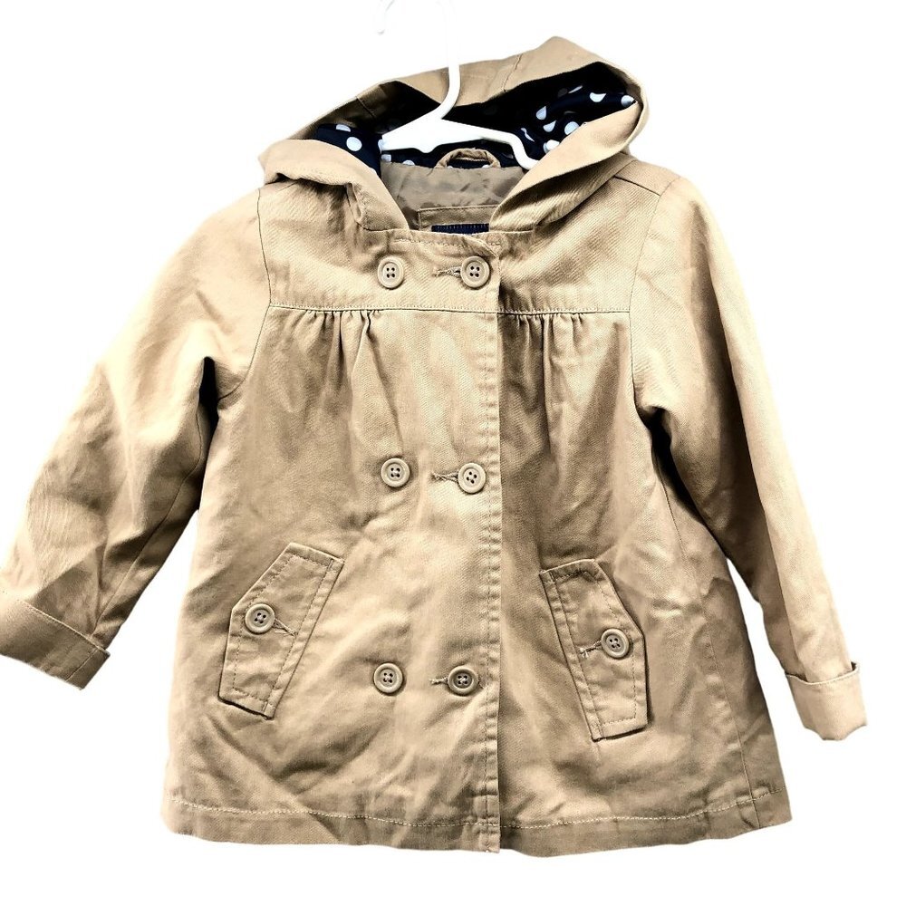 Children's Place Trench Coat Girls 2T Hooded Tan Beige Khaki Cotton Spring Fall